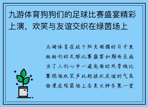 九游体育狗狗们的足球比赛盛宴精彩上演，欢笑与友谊交织在绿茵场上