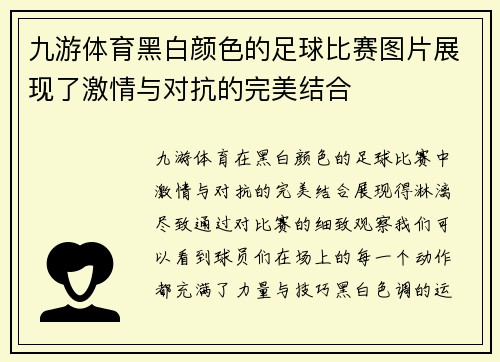 九游体育黑白颜色的足球比赛图片展现了激情与对抗的完美结合